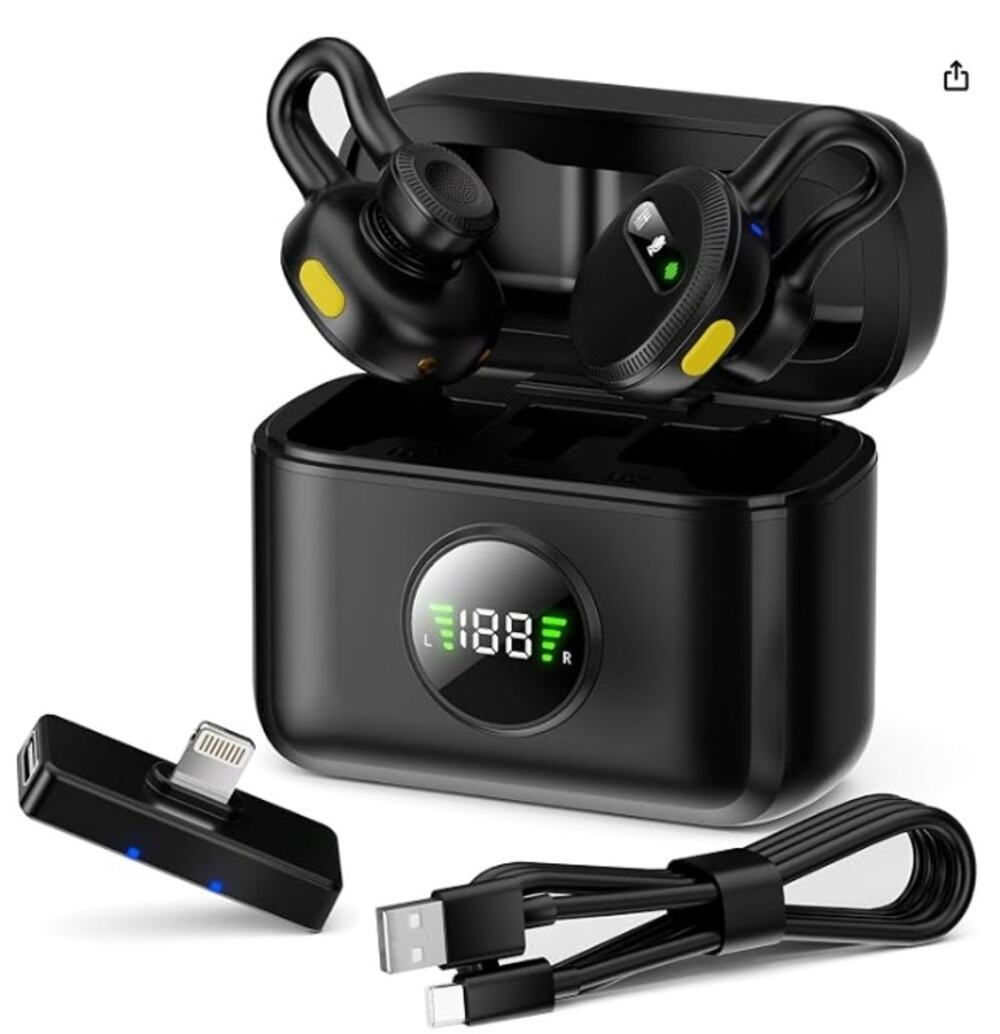 Wireless Lavalier Microphone 2-Pack USB-C Type-C w/ Charging Case Black